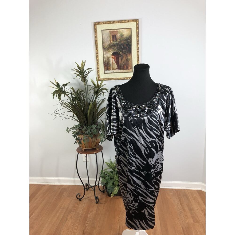 Bisou Bisou Dress 6 Batwing Sleeve Boho Vacation Embellished Boxy Neck Pullover
